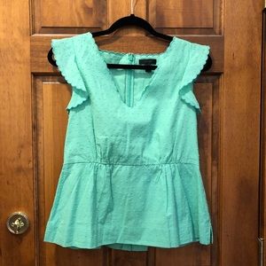 J. Crew Seafoam Swiss Dot Peplum Top